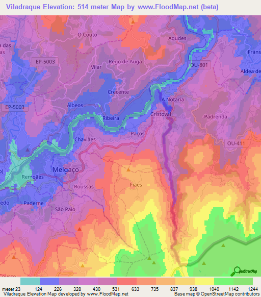 Viladraque,Portugal Elevation Map