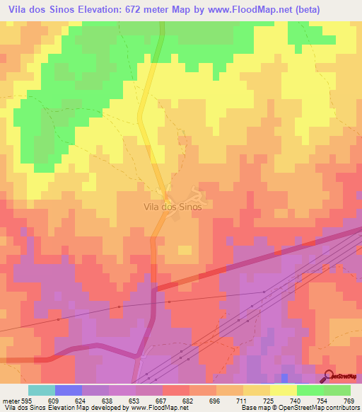 Vila dos Sinos,Portugal Elevation Map