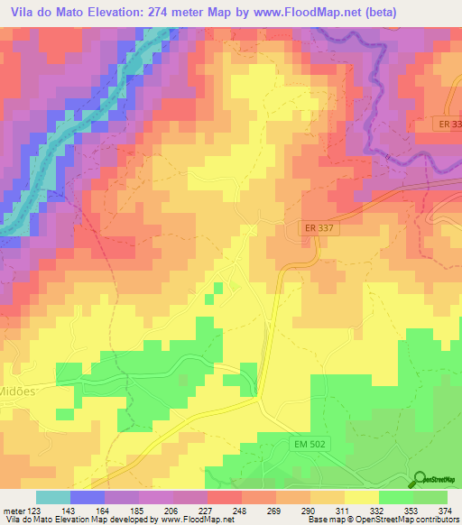 Vila do Mato,Portugal Elevation Map