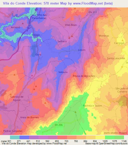Vila do Conde,Portugal Elevation Map