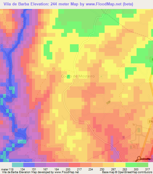 Vila de Barba,Portugal Elevation Map