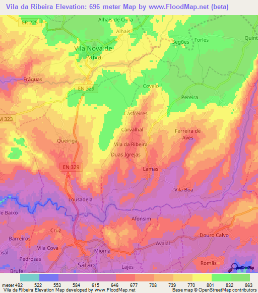 Vila da Ribeira,Portugal Elevation Map