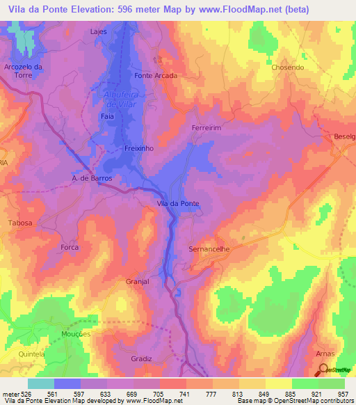 Vila da Ponte,Portugal Elevation Map