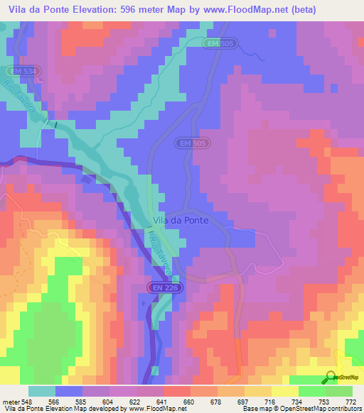 Vila da Ponte,Portugal Elevation Map