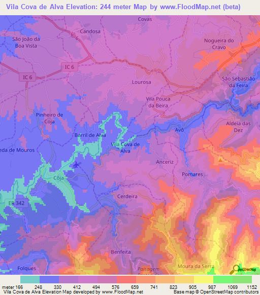Vila Cova de Alva,Portugal Elevation Map