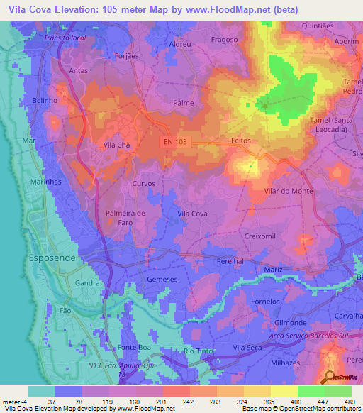 Vila Cova,Portugal Elevation Map