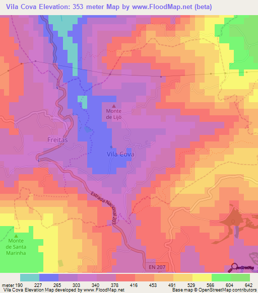 Vila Cova,Portugal Elevation Map