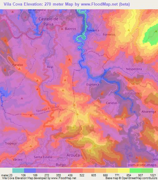 Vila Cova,Portugal Elevation Map