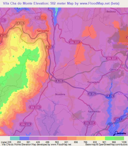 Vila Cha do Monte,Portugal Elevation Map