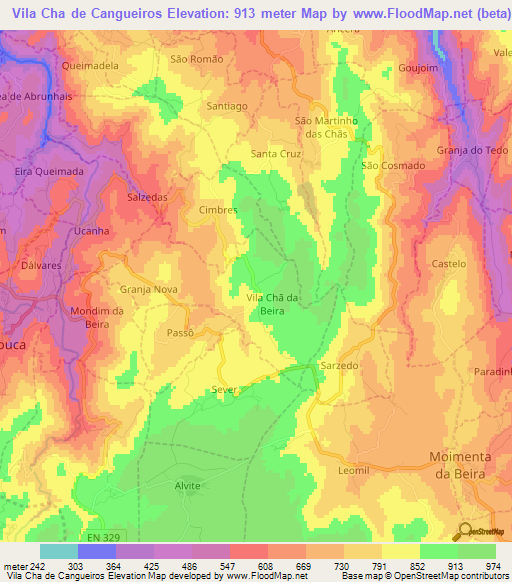 Vila Cha de Cangueiros,Portugal Elevation Map