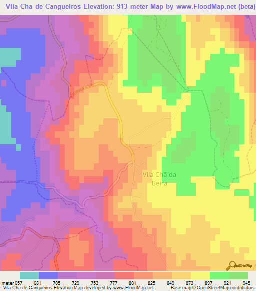Vila Cha de Cangueiros,Portugal Elevation Map