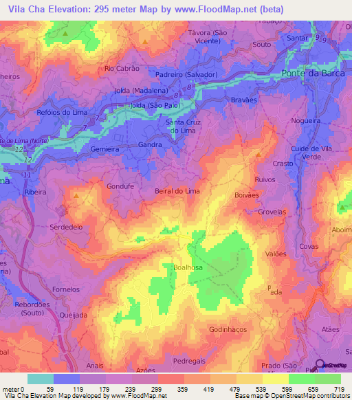Vila Cha,Portugal Elevation Map