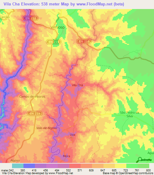 Vila Cha,Portugal Elevation Map