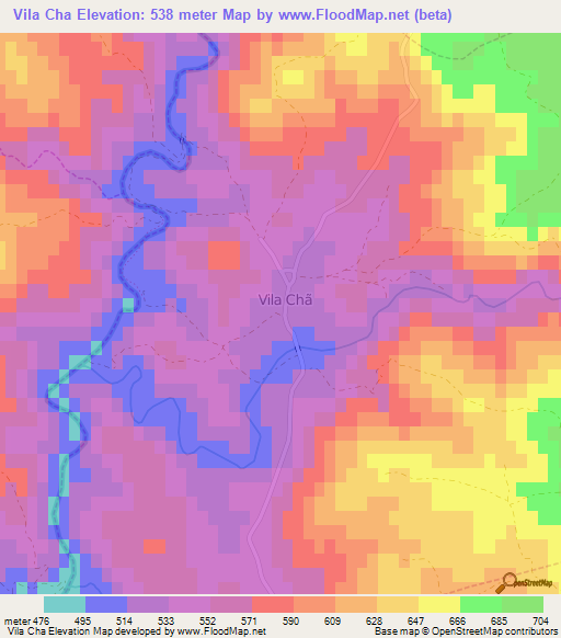 Vila Cha,Portugal Elevation Map