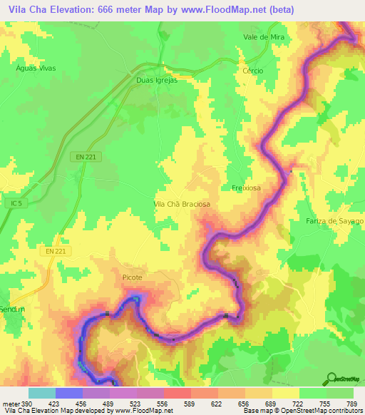 Vila Cha,Portugal Elevation Map