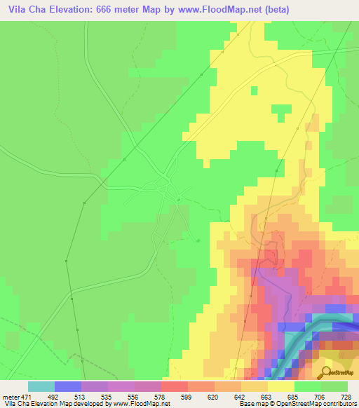 Vila Cha,Portugal Elevation Map