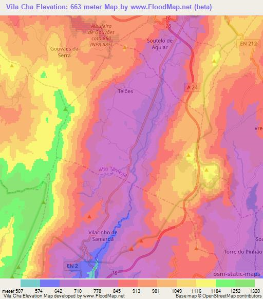 Vila Cha,Portugal Elevation Map