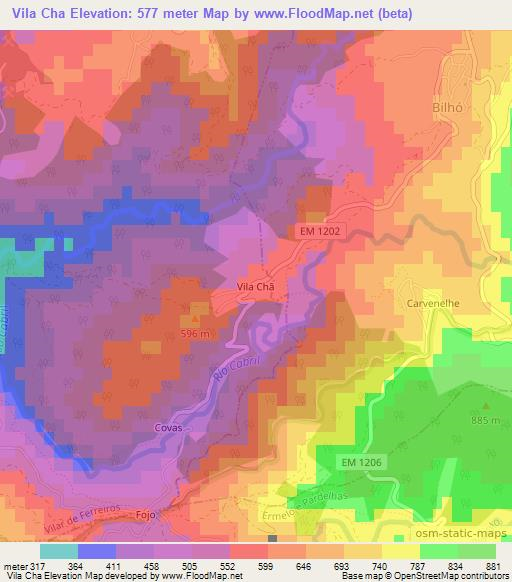 Vila Cha,Portugal Elevation Map
