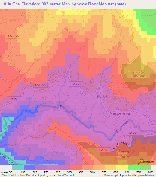 Vila Cha,Portugal Elevation Map