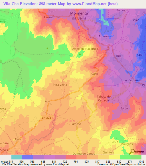 Vila Cha,Portugal Elevation Map