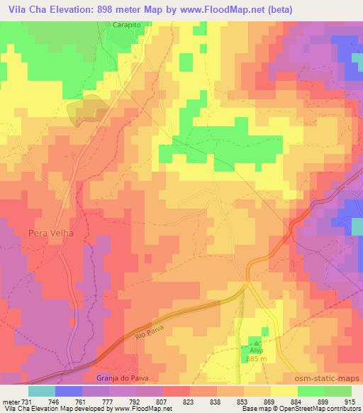 Vila Cha,Portugal Elevation Map