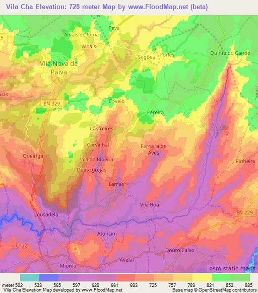 Vila Cha,Portugal Elevation Map