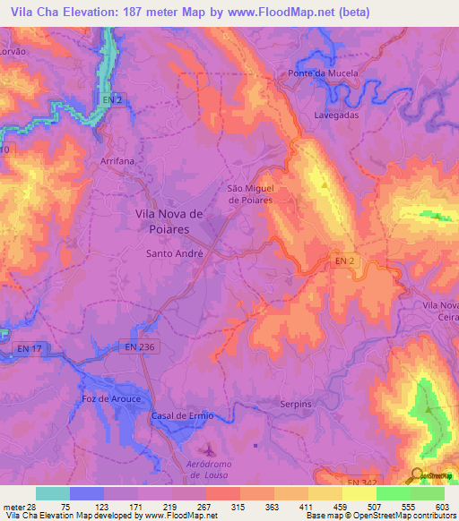 Vila Cha,Portugal Elevation Map