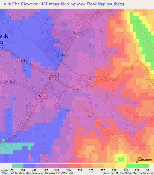 Vila Cha,Portugal Elevation Map