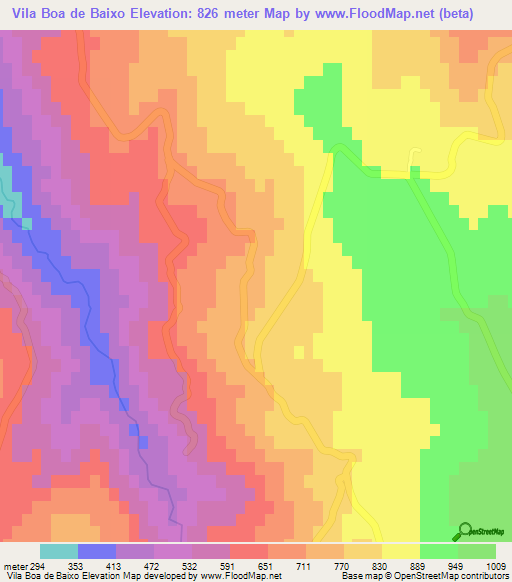 Vila Boa de Baixo,Portugal Elevation Map