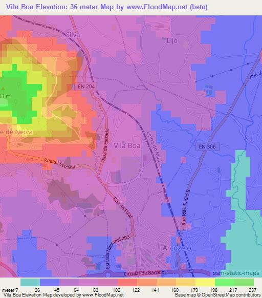 Vila Boa,Portugal Elevation Map