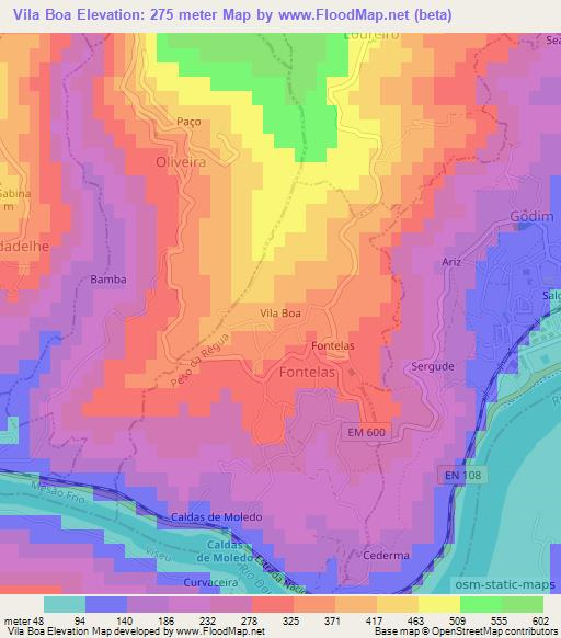 Vila Boa,Portugal Elevation Map