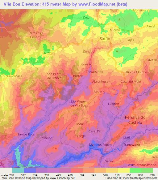 Vila Boa,Portugal Elevation Map