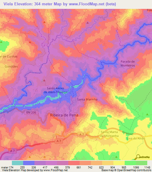 Viela,Portugal Elevation Map