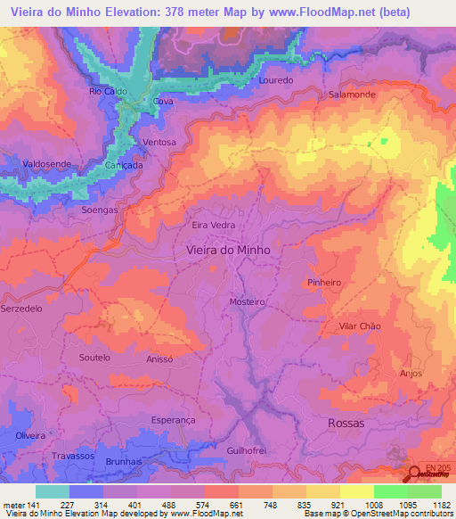 Vieira do Minho,Portugal Elevation Map