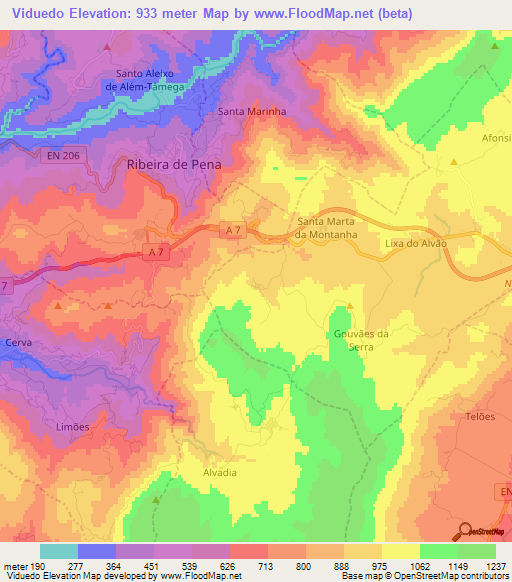 Viduedo,Portugal Elevation Map
