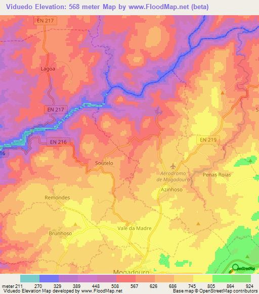 Viduedo,Portugal Elevation Map
