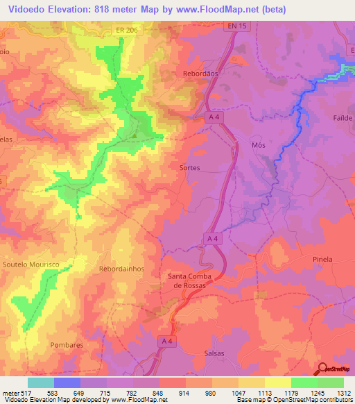 Vidoedo,Portugal Elevation Map
