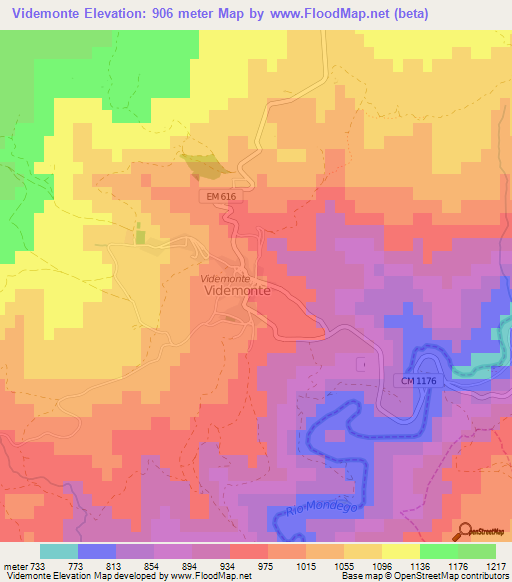 Videmonte,Portugal Elevation Map