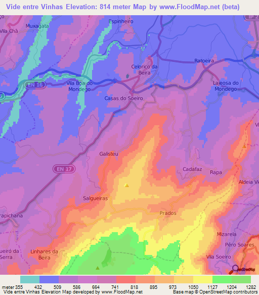 Vide entre Vinhas,Portugal Elevation Map