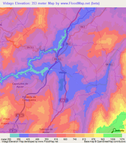 Vidago,Portugal Elevation Map