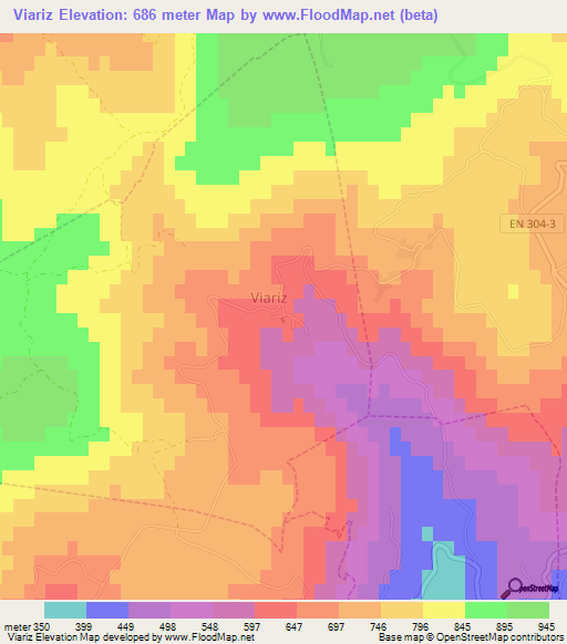 Viariz,Portugal Elevation Map