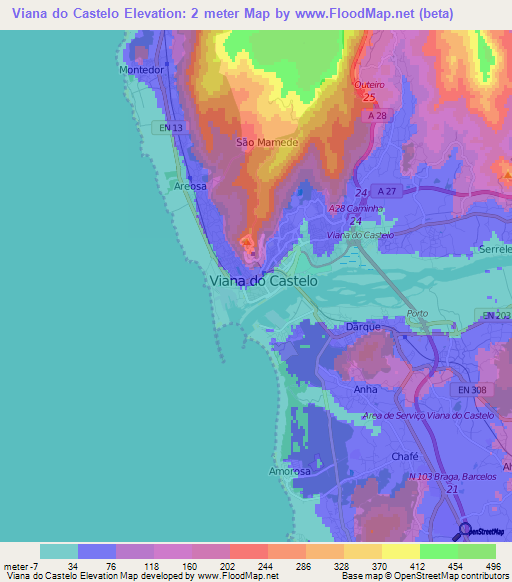Viana do Castelo,Portugal Elevation Map