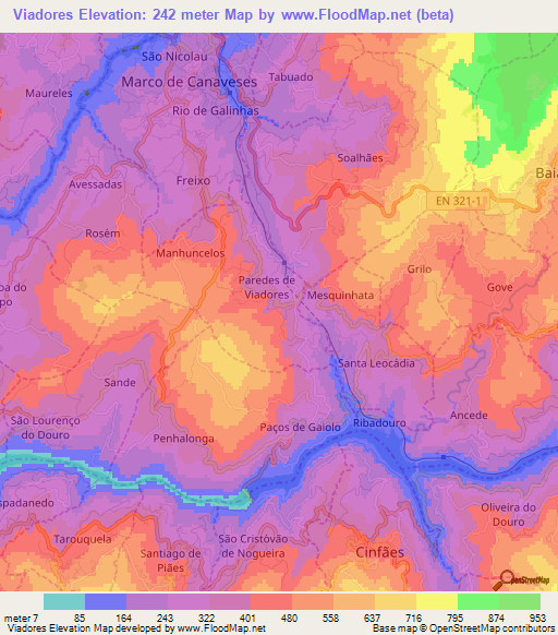 Viadores,Portugal Elevation Map