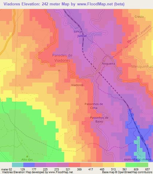 Viadores,Portugal Elevation Map