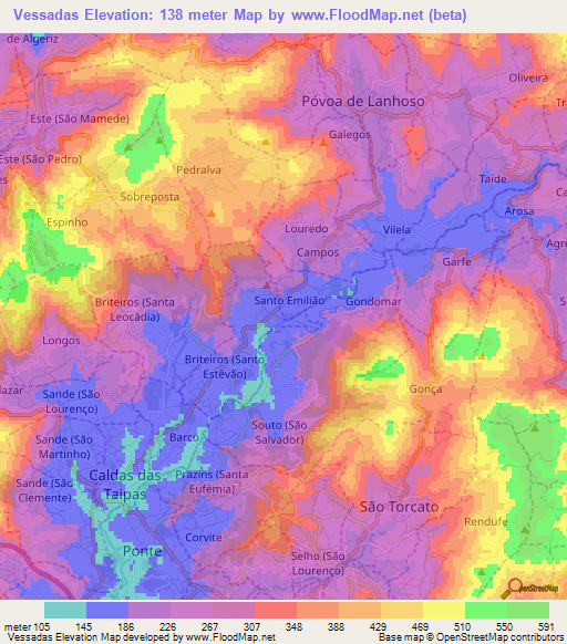 Vessadas,Portugal Elevation Map