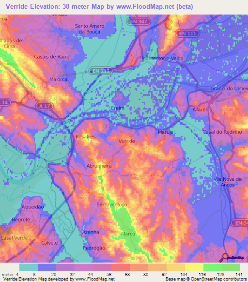 Verride,Portugal Elevation Map
