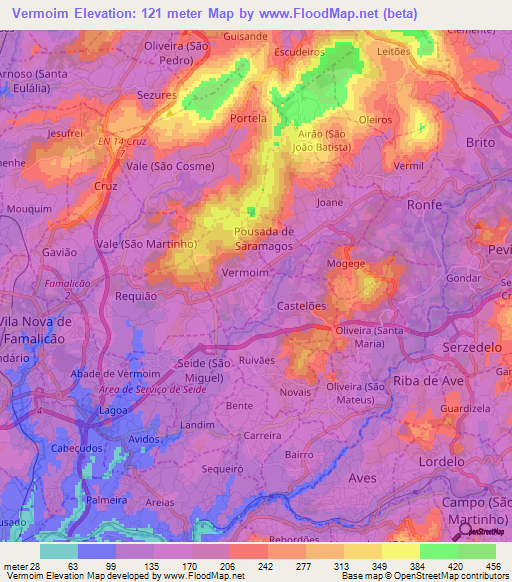 Vermoim,Portugal Elevation Map