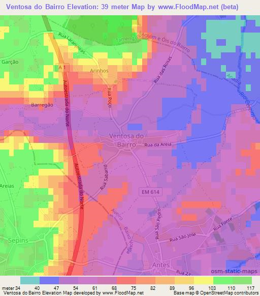 Ventosa do Bairro,Portugal Elevation Map