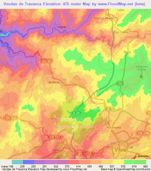 Vendas de Travanca,Portugal Elevation Map