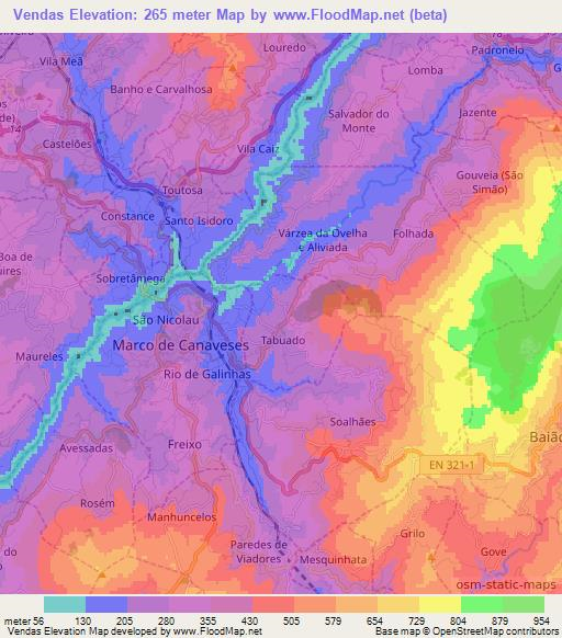 Vendas,Portugal Elevation Map